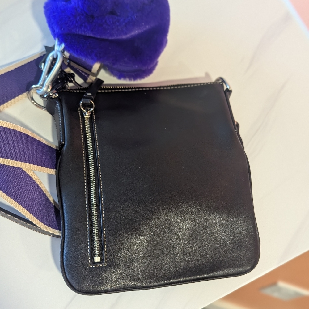 Coach Crossbody Black Leather Bag With Purple Strap Y2K Mini Flap Handbag - Picture 4 of 16